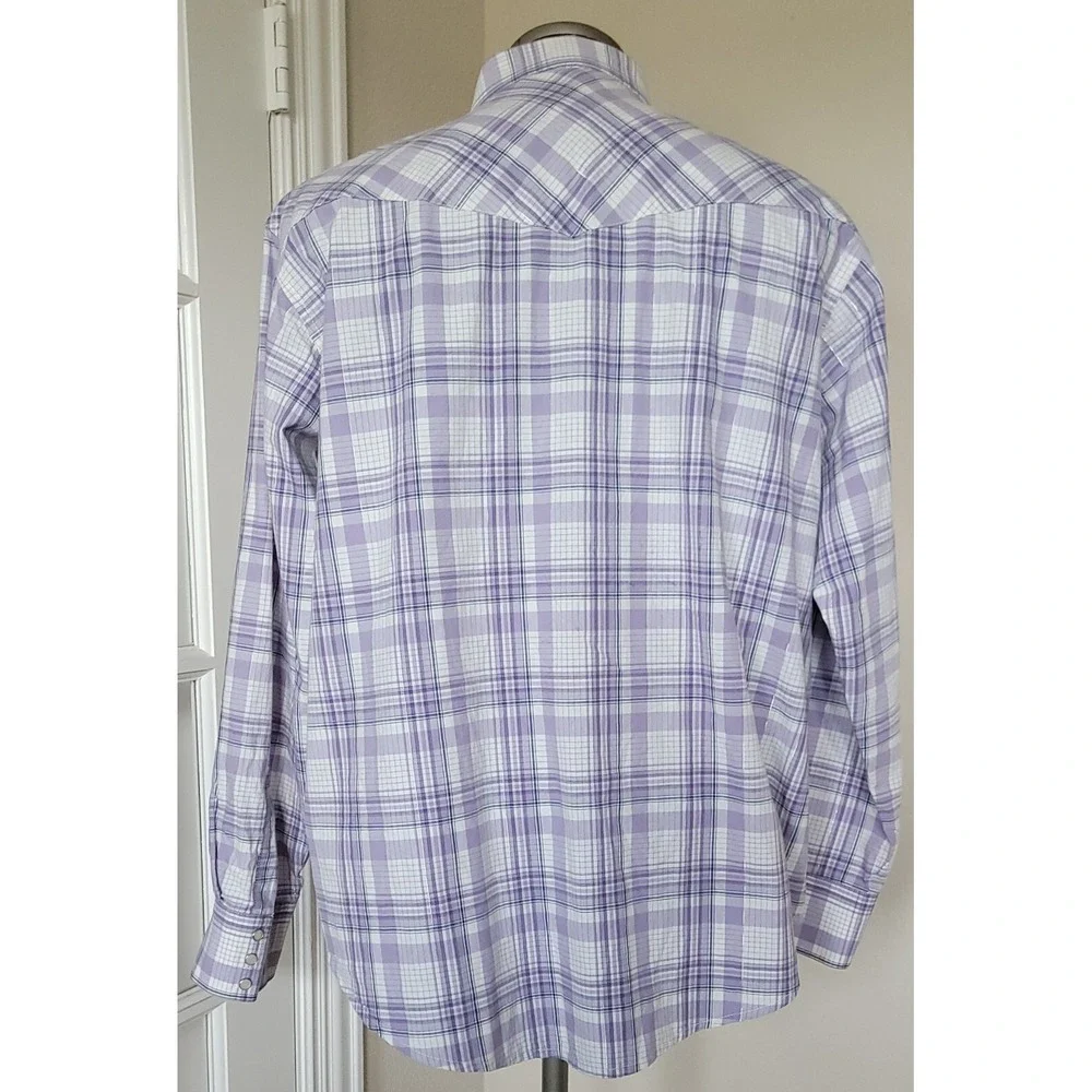 Wrangler Men's Western Button Up Pearl Snap Multicolor‎ Plaid Long Sleeve Sz L